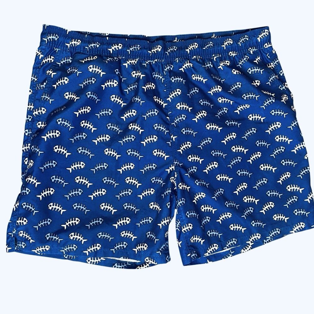 Sero Blue Fishbone Print Swim Trunks Shorts Pockets Mesh Lining Men’s Size XL